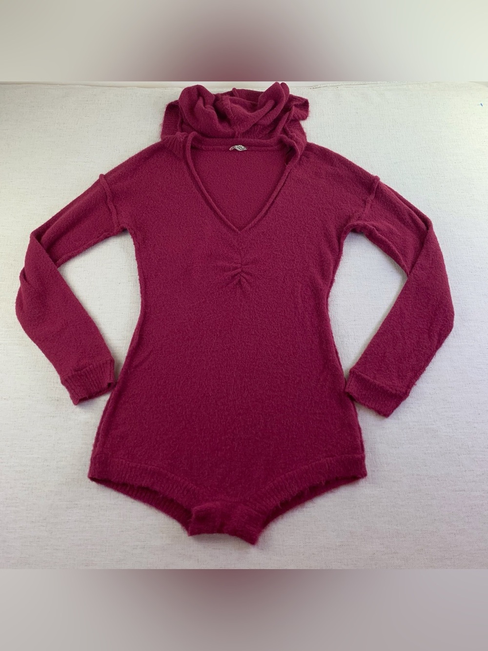 Free People intimately Cozy V-Neck Hooded knit Romper long sleeve loungewear